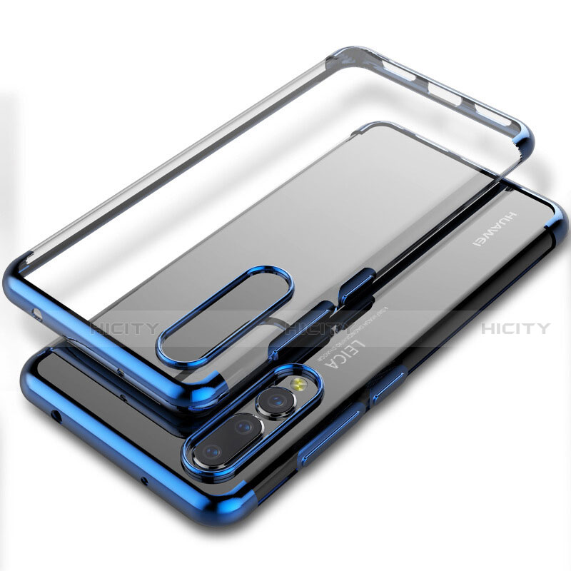 Custodia Silicone Trasparente Ultra Sottile Cover Morbida S06 per Huawei P20 Pro Blu