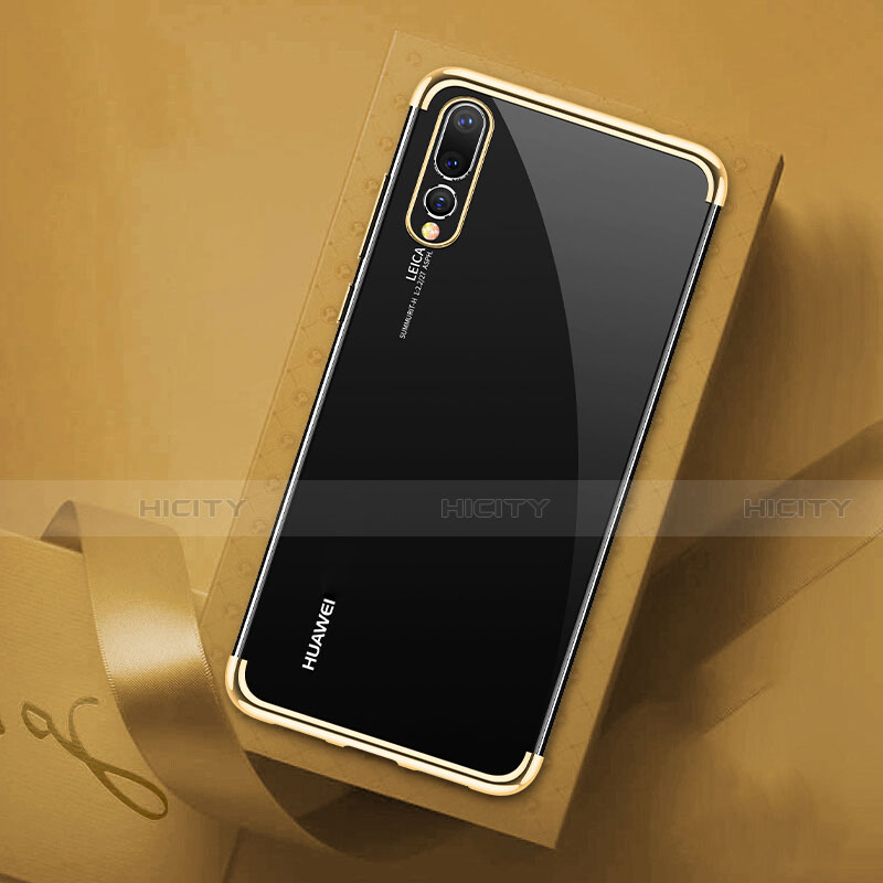 Custodia Silicone Trasparente Ultra Sottile Cover Morbida S07 per Huawei P20 Pro Oro