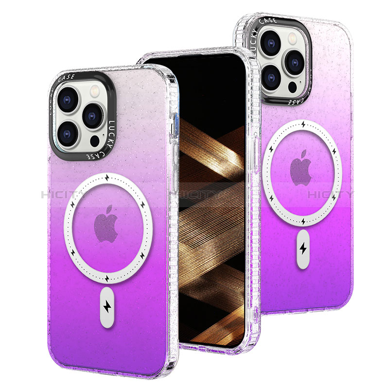 Custodia Silicone Trasparente Ultra Sottile Cover Morbida Sfumato con Mag-Safe Magnetic per Apple iPhone 13 Pro Max Viola