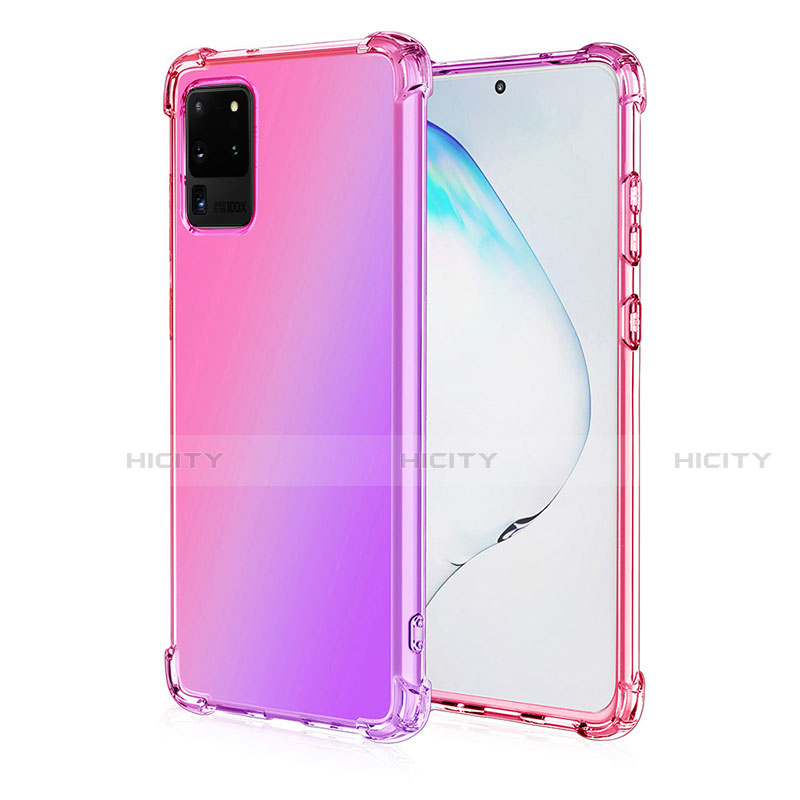 Custodia Silicone Trasparente Ultra Sottile Cover Morbida Sfumato G01 per Samsung Galaxy S20 Ultra Oro Rosa