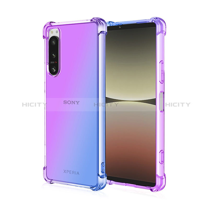 Custodia Silicone Trasparente Ultra Sottile Cover Morbida Sfumato per Sony Xperia 5 IV Blu