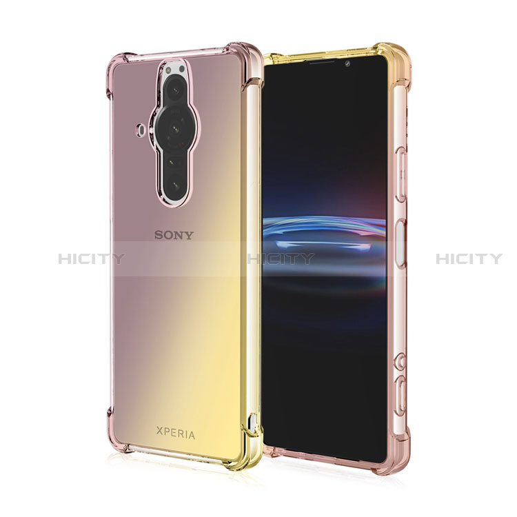 Custodia Silicone Trasparente Ultra Sottile Cover Morbida Sfumato per Sony Xperia PRO-I Oro