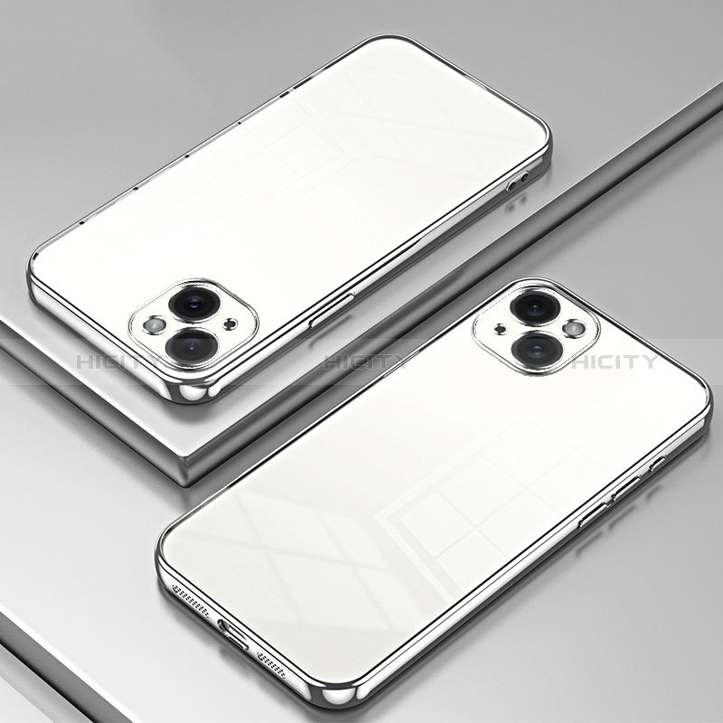 Custodia Silicone Trasparente Ultra Sottile Cover Morbida SY1 per Apple iPhone 14 Plus Argento