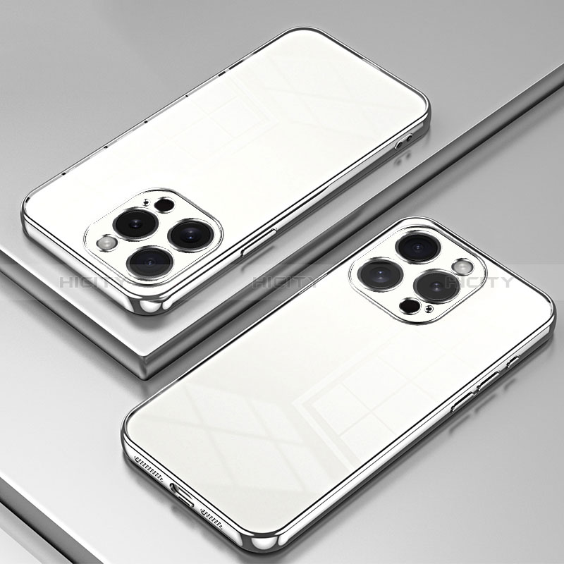 Custodia Silicone Trasparente Ultra Sottile Cover Morbida SY1 per Apple iPhone 14 Pro Max Argento