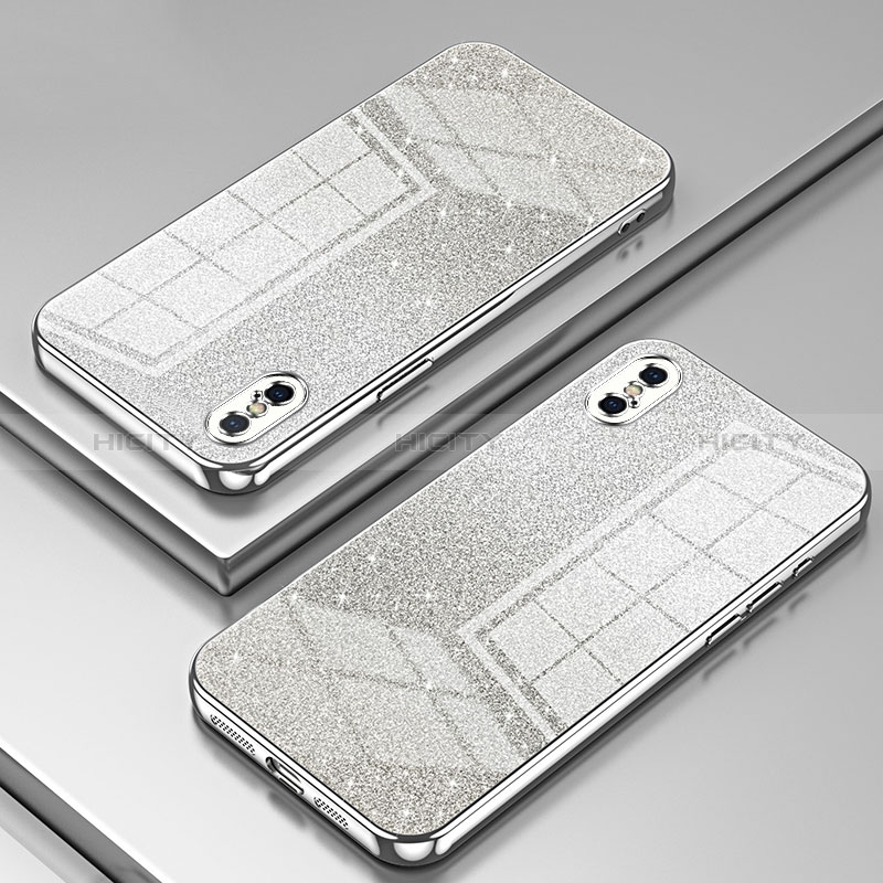 Custodia Silicone Trasparente Ultra Sottile Cover Morbida SY1 per Apple iPhone X Argento