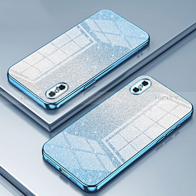 Custodia Silicone Trasparente Ultra Sottile Cover Morbida SY1 per Apple iPhone Xs Max Blu