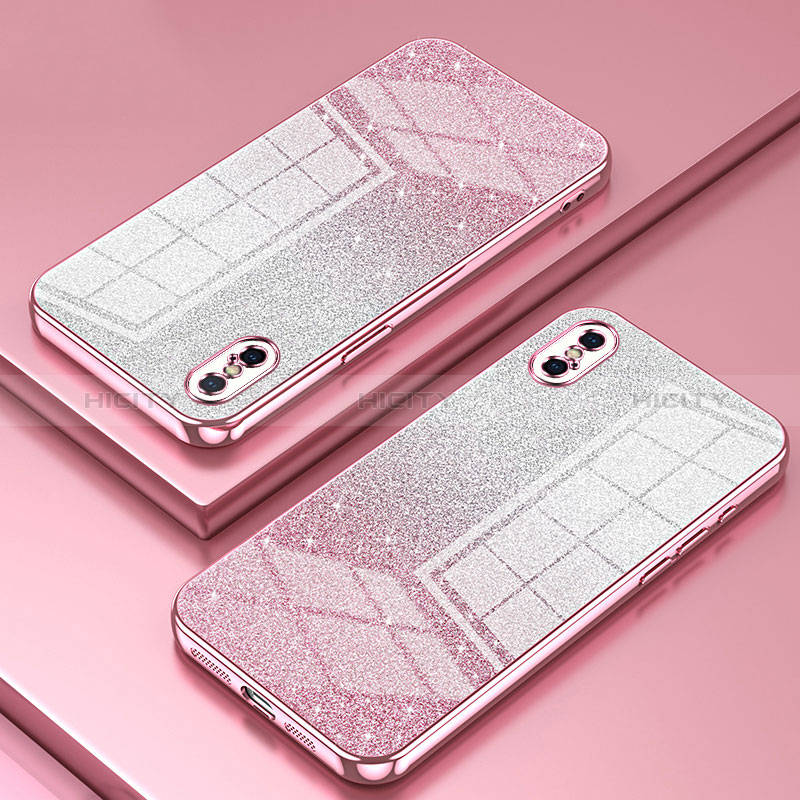 Custodia Silicone Trasparente Ultra Sottile Cover Morbida SY1 per Apple iPhone Xs Oro Rosa
