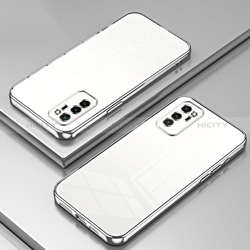 Custodia Silicone Trasparente Ultra Sottile Cover Morbida SY1 per Huawei Honor V30 5G Argento
