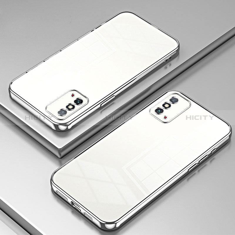 Custodia Silicone Trasparente Ultra Sottile Cover Morbida SY1 per Huawei Honor X10 Max 5G Argento