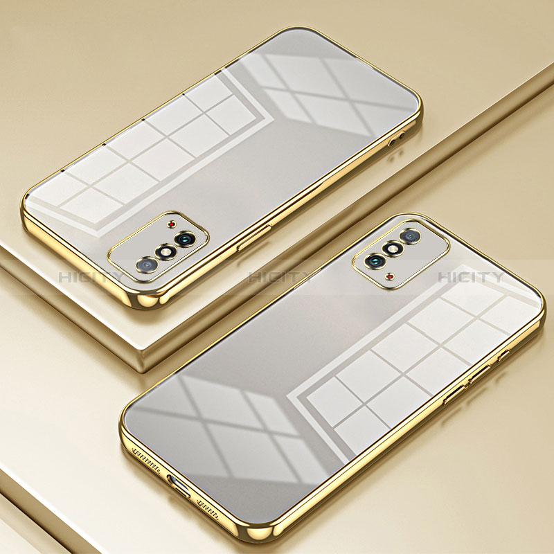 Custodia Silicone Trasparente Ultra Sottile Cover Morbida SY1 per Huawei Honor X10 Max 5G Oro