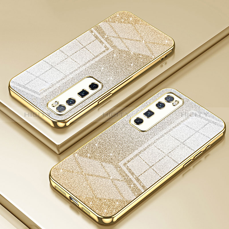 Custodia Silicone Trasparente Ultra Sottile Cover Morbida SY1 per Huawei Nova 7 Pro 5G Oro