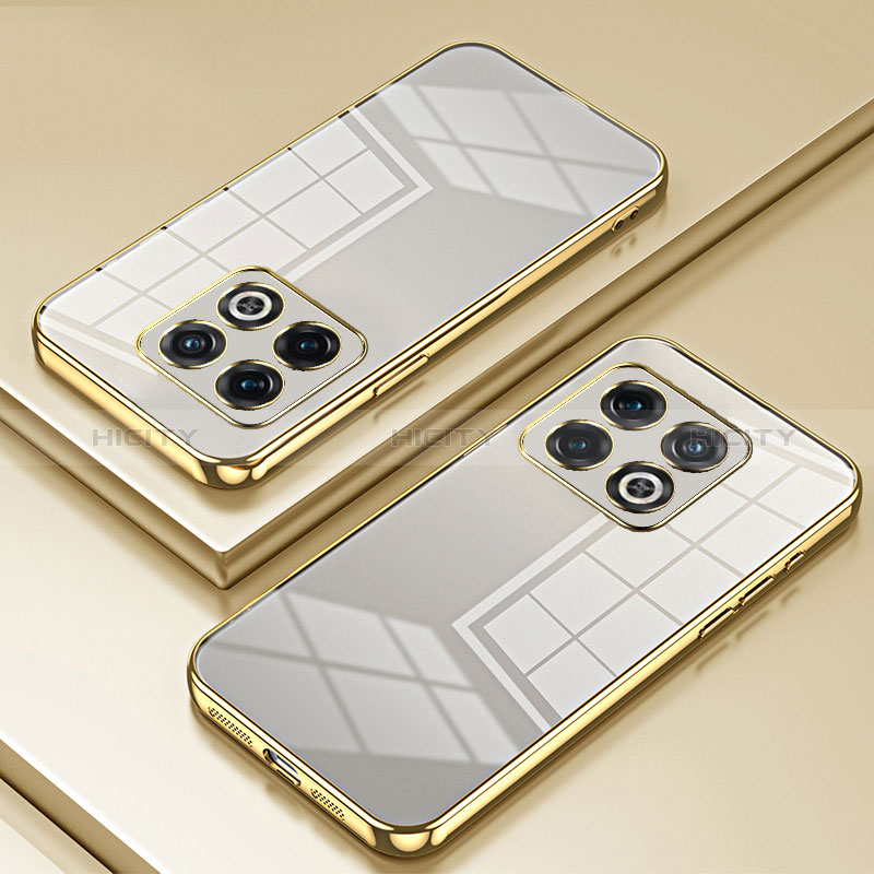 Custodia Silicone Trasparente Ultra Sottile Cover Morbida SY1 per OnePlus 10 Pro 5G Oro