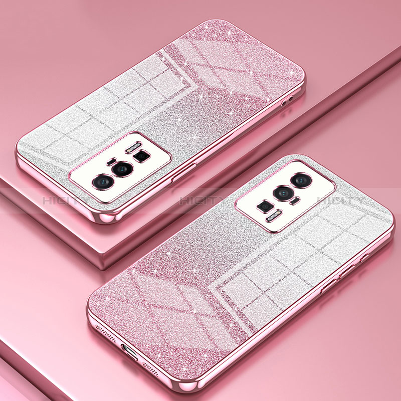 Custodia Silicone Trasparente Ultra Sottile Cover Morbida SY2 per Xiaomi Poco F5 Pro 5G Oro Rosa