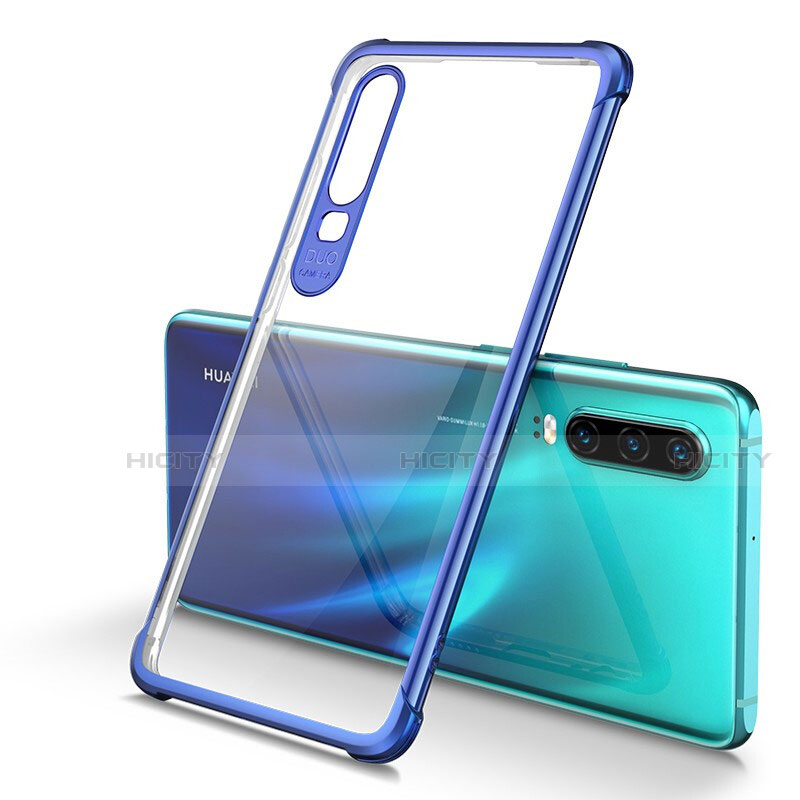 Custodia Silicone Trasparente Ultra Sottile Cover Morbida U01 per Huawei P30 Blu