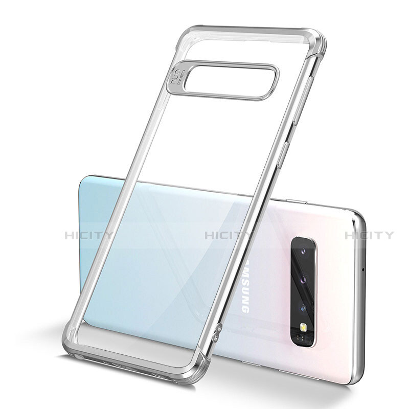 Custodia Silicone Trasparente Ultra Sottile Cover Morbida U01 per Samsung Galaxy S10 Argento