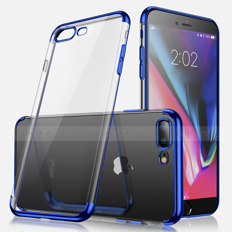 Custodia Silicone Trasparente Ultra Sottile Morbida A04 per Apple iPhone 8 Plus Blu