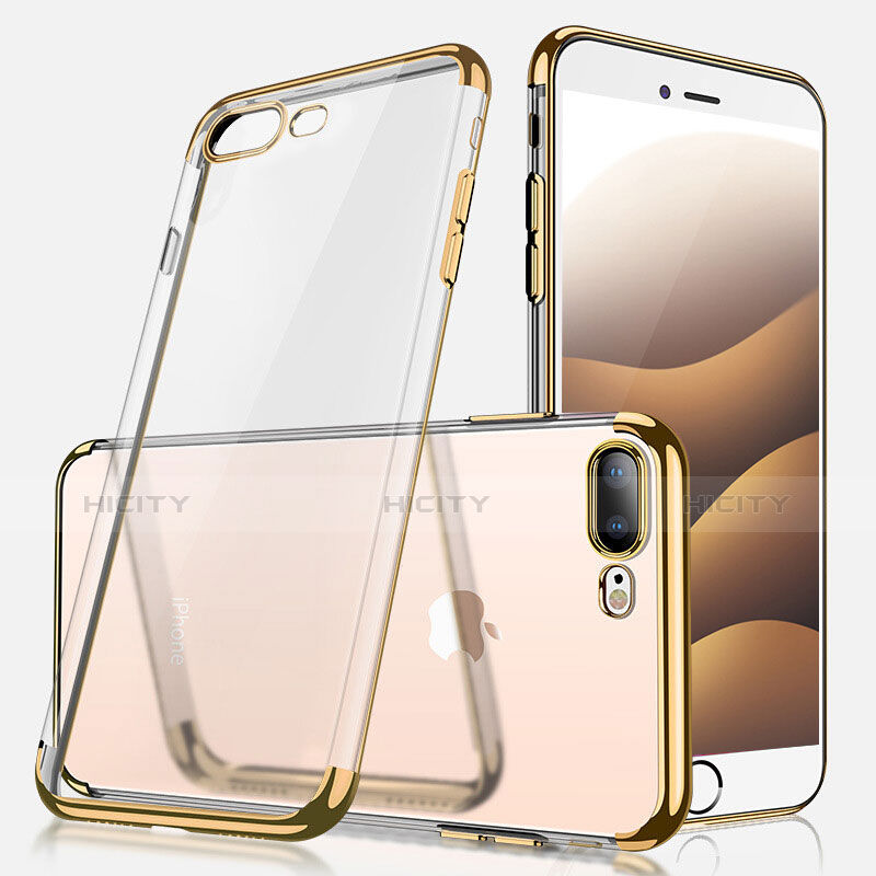 Custodia Silicone Trasparente Ultra Sottile Morbida A07 per Apple iPhone 7 Plus Oro