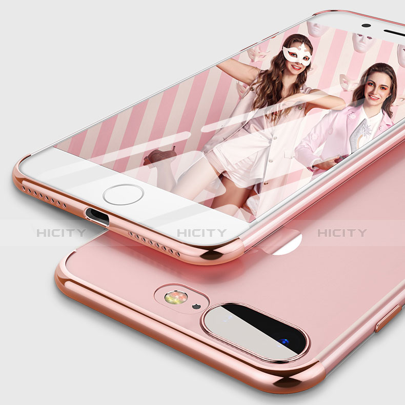 Custodia Silicone Trasparente Ultra Sottile Morbida A07 per Apple iPhone 7 Plus Oro Rosa
