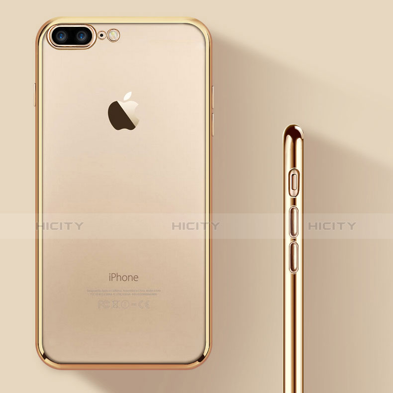 Custodia Silicone Trasparente Ultra Sottile Morbida A08 per Apple iPhone 7 Plus Oro