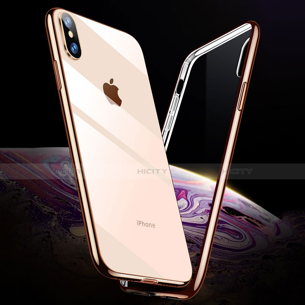 Custodia Silicone Trasparente Ultra Sottile Morbida C11 per Apple iPhone X Oro