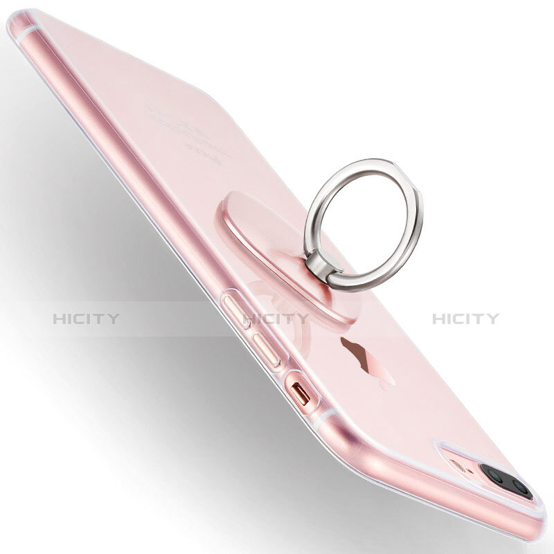 Custodia Silicone Trasparente Ultra Sottile Morbida con Anello Supporto per Apple iPhone 8 Plus Chiaro