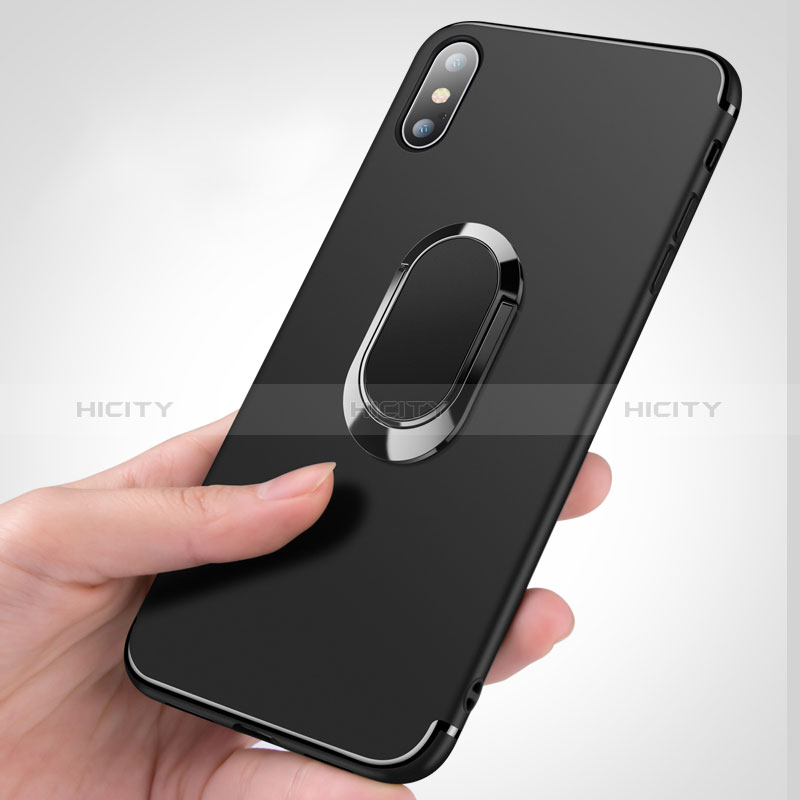 Custodia Silicone Trasparente Ultra Sottile Morbida con Anello Supporto R01 per Apple iPhone Xs Max Nero