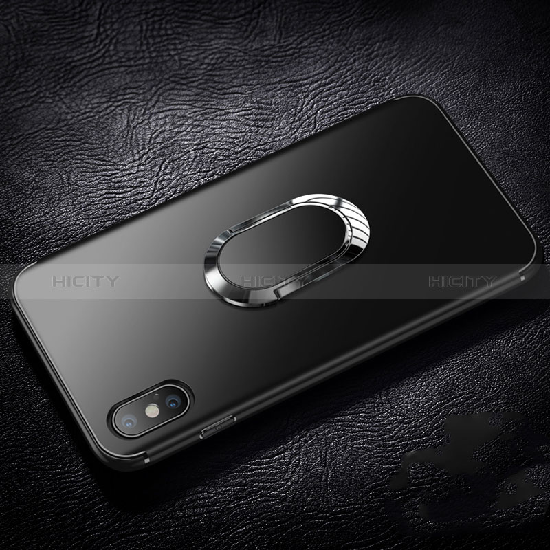 Custodia Silicone Trasparente Ultra Sottile Morbida con Anello Supporto R01 per Apple iPhone Xs Max Nero