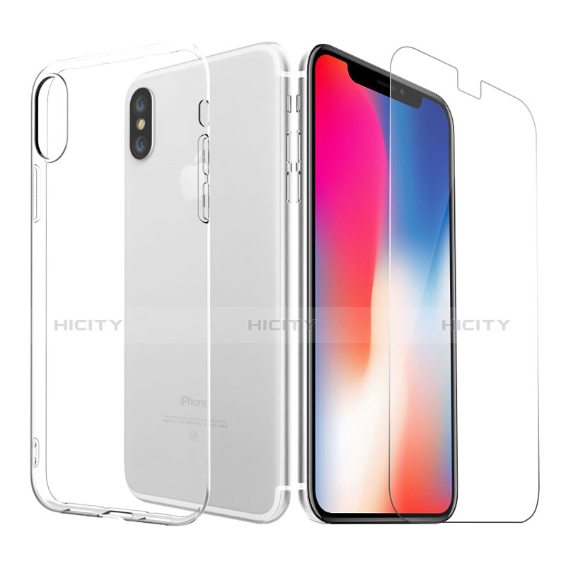 Custodia Silicone Trasparente Ultra Sottile Morbida con Pellicola Protettiva per Apple iPhone Xs Max Chiaro