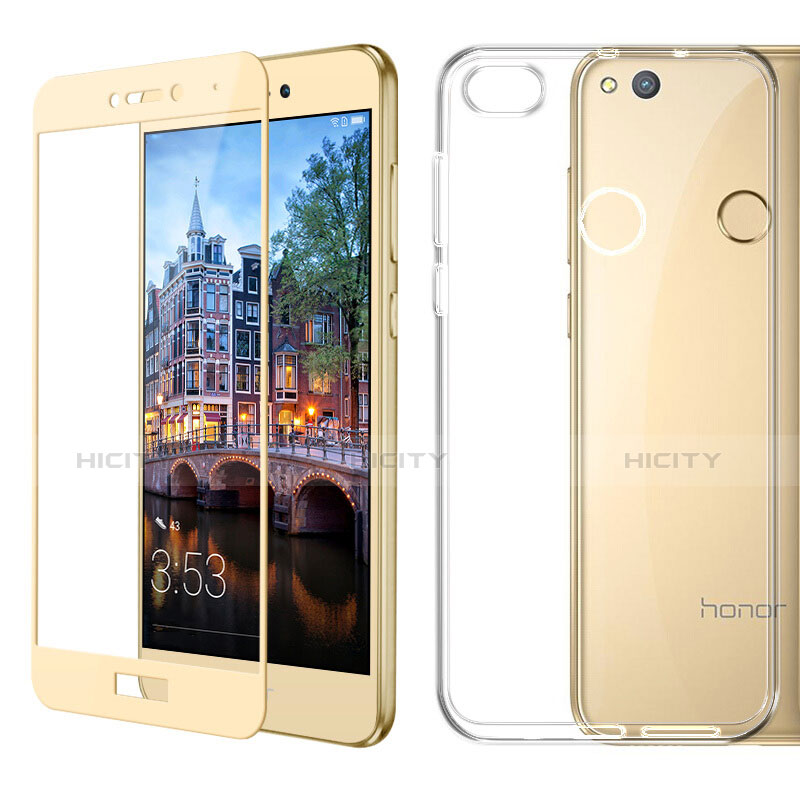 Custodia Silicone Trasparente Ultra Sottile Morbida con Pellicola Protettiva per Huawei Honor 8 Lite Oro