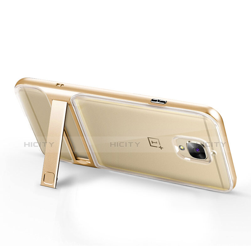 Custodia Silicone Trasparente Ultra Sottile Morbida con Supporto per OnePlus 3 Oro