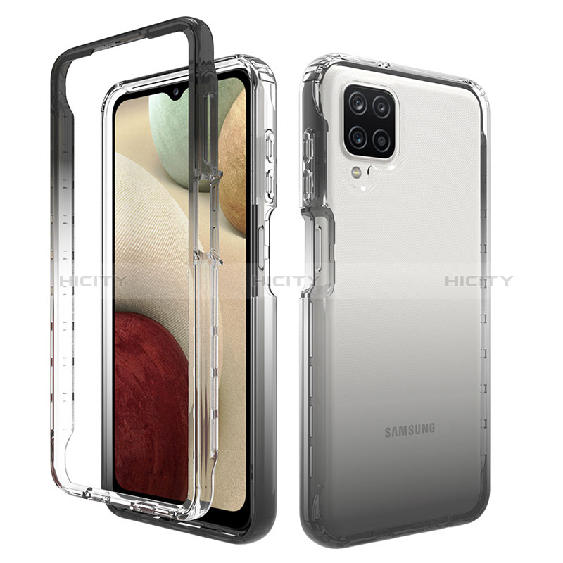 Custodia Silicone Trasparente Ultra Sottile Morbida Cover Fronte e Retro 360 Gradi Sfumato JX1 per Samsung Galaxy A12 Nero
