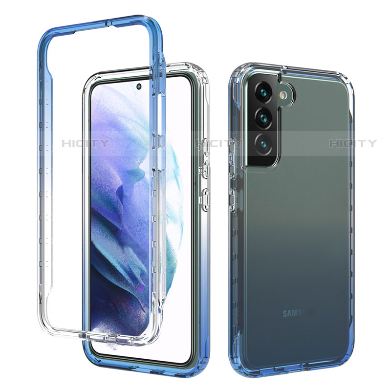Custodia Silicone Trasparente Ultra Sottile Morbida Cover Fronte e Retro 360 Gradi Sfumato M01 per Samsung Galaxy S21 5G Blu
