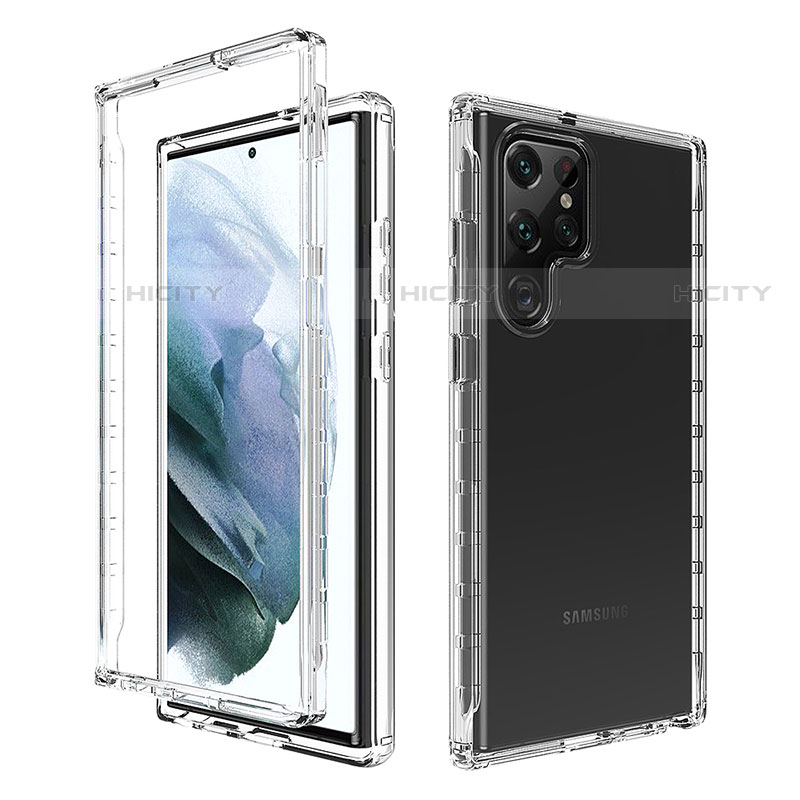 Custodia Silicone Trasparente Ultra Sottile Morbida Cover Fronte e Retro 360 Gradi Sfumato M01 per Samsung Galaxy S21 Ultra 5G Chiaro