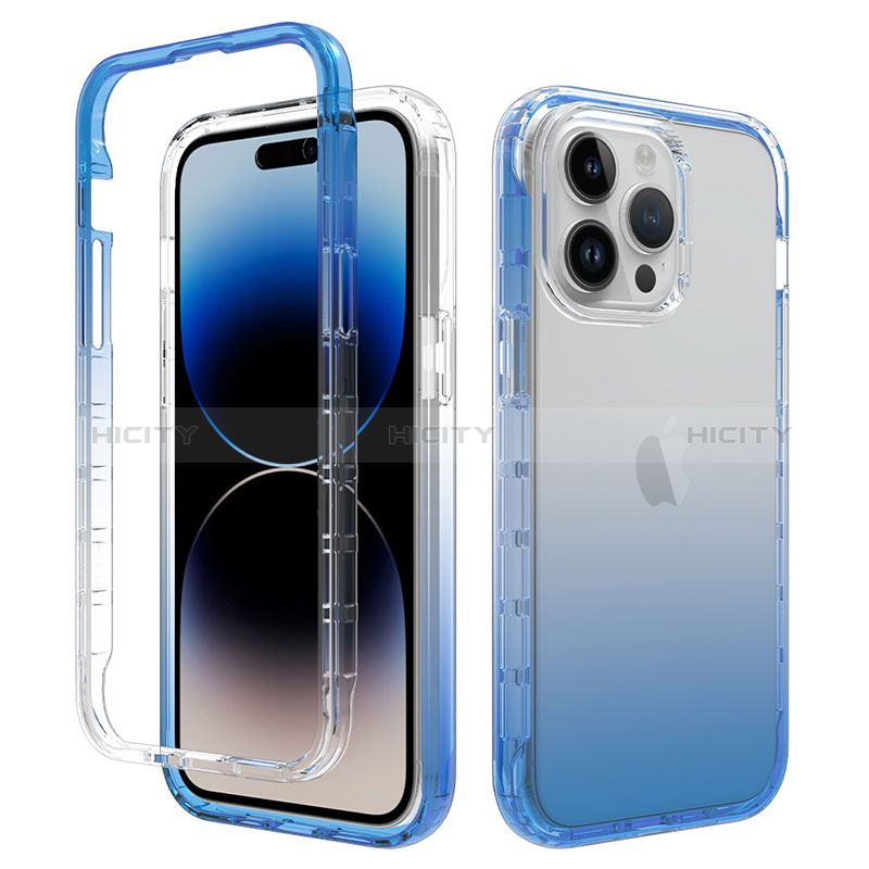 Custodia Silicone Trasparente Ultra Sottile Morbida Cover Fronte e Retro 360 Gradi Sfumato per Apple iPhone 13 Pro Blu