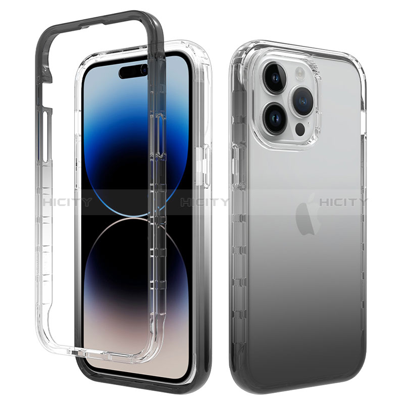 Custodia Silicone Trasparente Ultra Sottile Morbida Cover Fronte e Retro 360 Gradi Sfumato per Apple iPhone 13 Pro Grigio Scuro