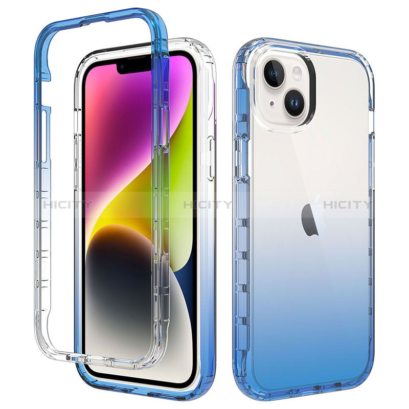 Custodia Silicone Trasparente Ultra Sottile Morbida Cover Fronte e Retro 360 Gradi Sfumato per Apple iPhone 14 Plus Blu