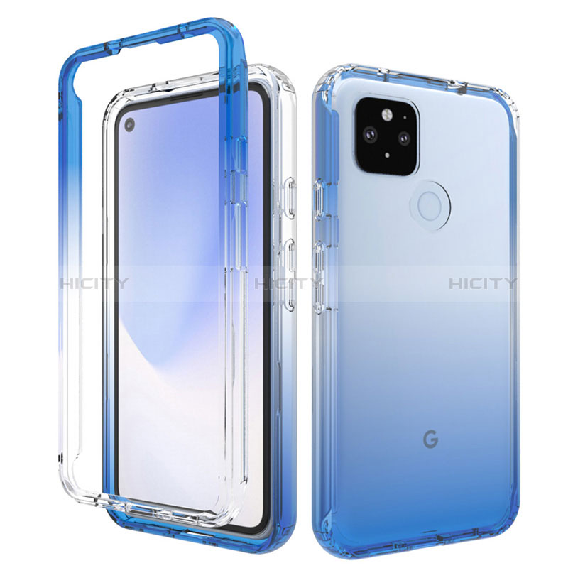 Custodia Silicone Trasparente Ultra Sottile Morbida Cover Fronte e Retro 360 Gradi Sfumato per Google Pixel 5 XL 5G Blu