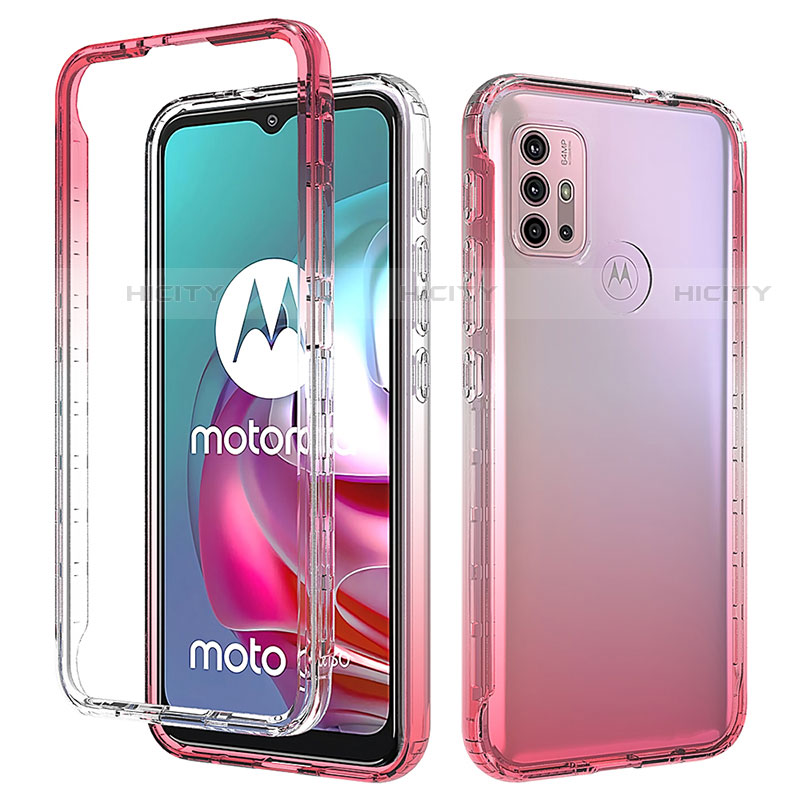 Custodia Silicone Trasparente Ultra Sottile Morbida Cover Fronte e Retro 360 Gradi Sfumato per Motorola Moto G10 Rosso
