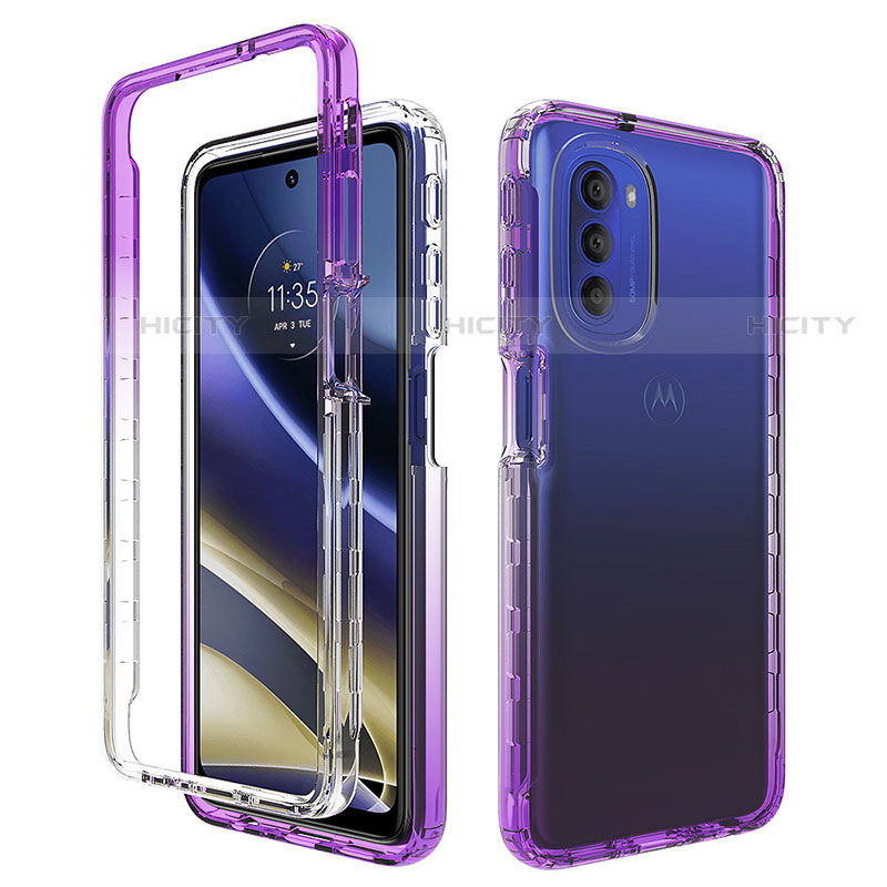 Custodia Silicone Trasparente Ultra Sottile Morbida Cover Fronte e Retro 360 Gradi Sfumato per Motorola Moto G51 5G Viola