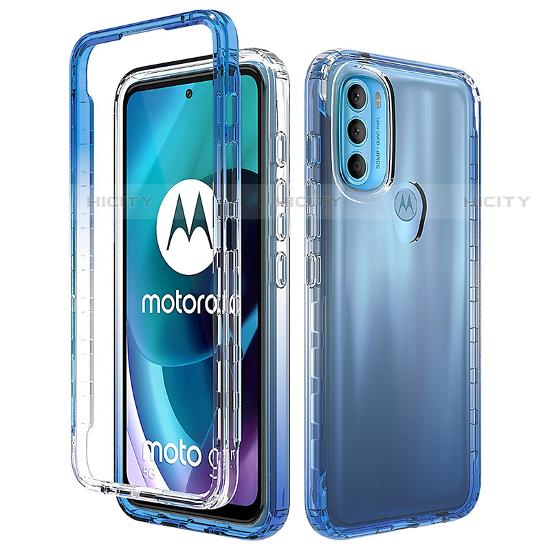 Custodia Silicone Trasparente Ultra Sottile Morbida Cover Fronte e Retro 360 Gradi Sfumato per Motorola Moto G71 5G Blu