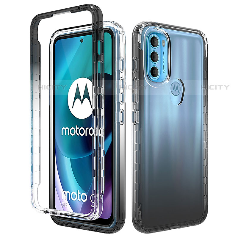 Custodia Silicone Trasparente Ultra Sottile Morbida Cover Fronte e Retro 360 Gradi Sfumato per Motorola Moto G71 5G Nero