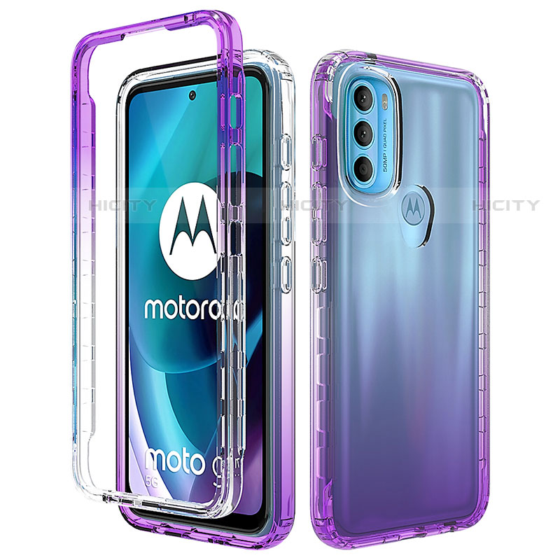 Custodia Silicone Trasparente Ultra Sottile Morbida Cover Fronte e Retro 360 Gradi Sfumato per Motorola Moto G71 5G Viola