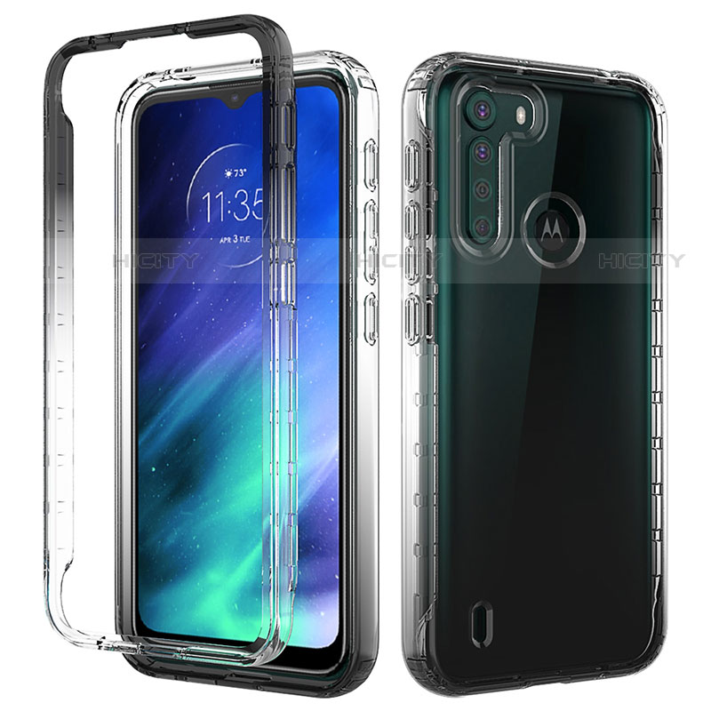 Custodia Silicone Trasparente Ultra Sottile Morbida Cover Fronte e Retro 360 Gradi Sfumato per Motorola Moto One Fusion Nero