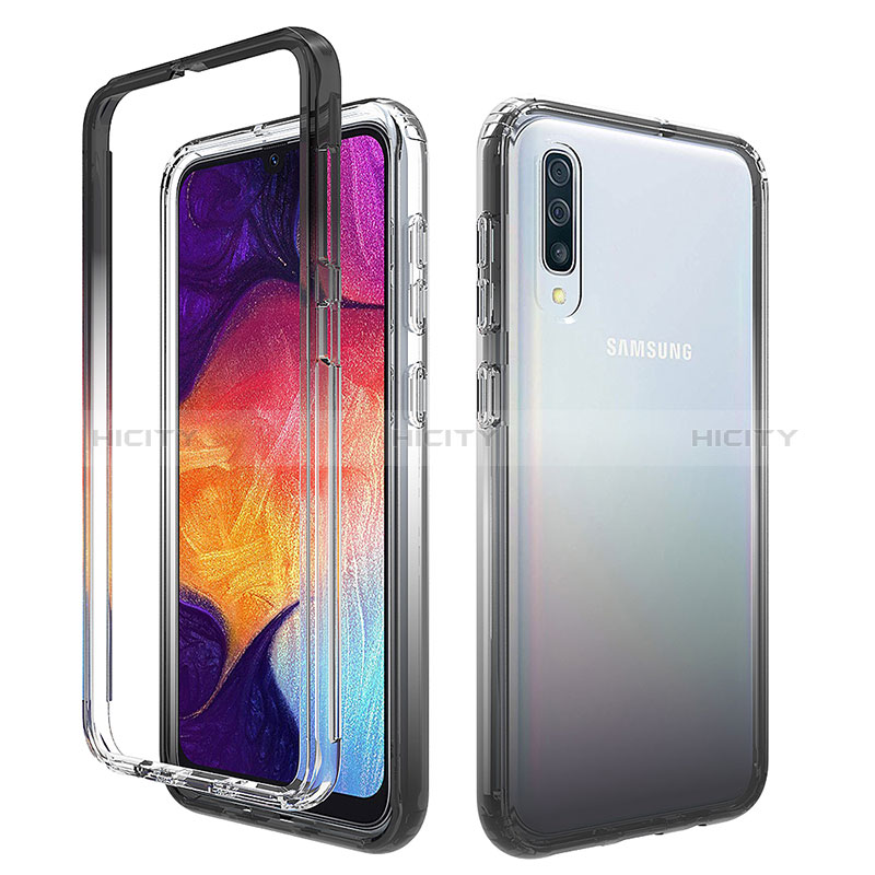 Custodia Silicone Trasparente Ultra Sottile Morbida Cover Fronte e Retro 360 Gradi Sfumato per Samsung Galaxy A50S Grigio Scuro