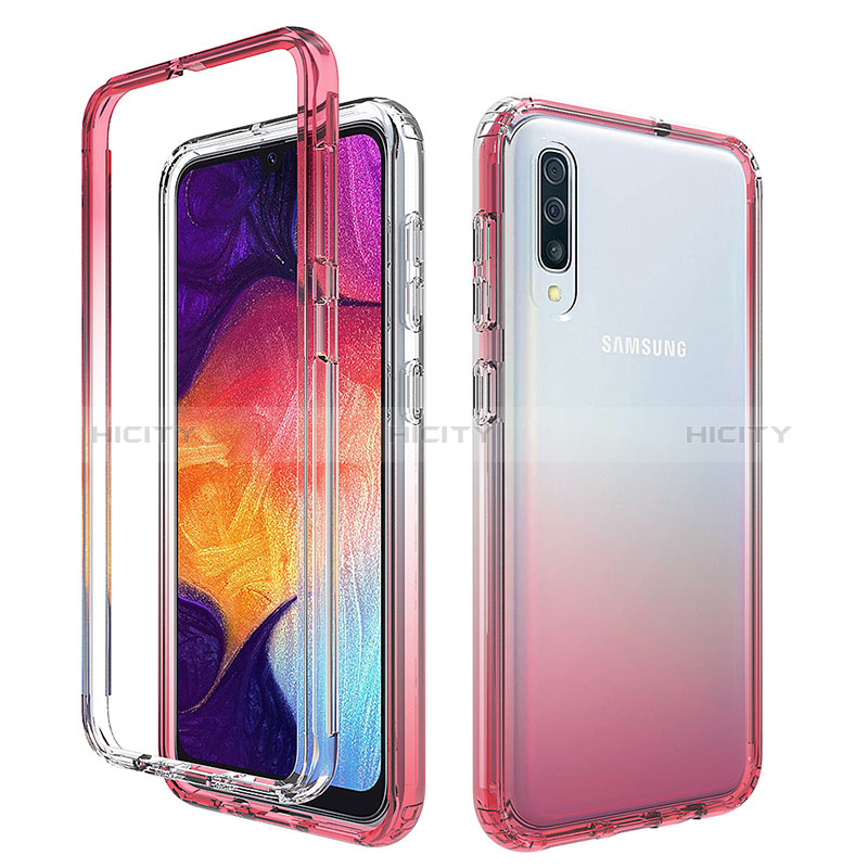 Custodia Silicone Trasparente Ultra Sottile Morbida Cover Fronte e Retro 360 Gradi Sfumato per Samsung Galaxy A50S Rosso