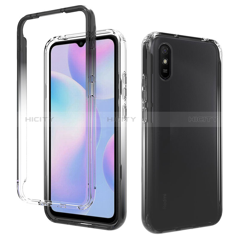 Custodia Silicone Trasparente Ultra Sottile Morbida Cover Fronte e Retro 360 Gradi Sfumato per Xiaomi Redmi 9A Grigio Scuro