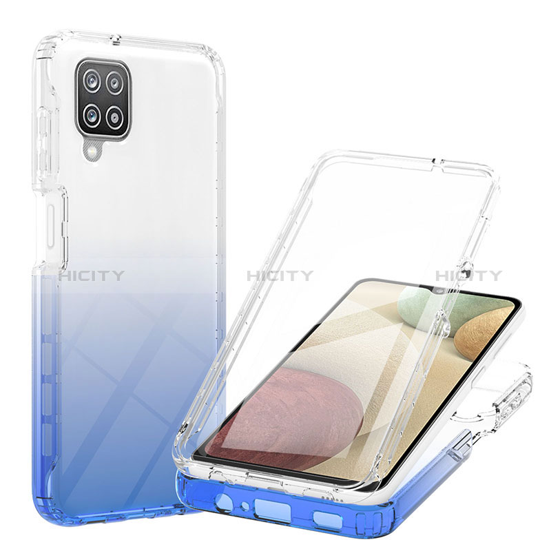 Custodia Silicone Trasparente Ultra Sottile Morbida Cover Fronte e Retro 360 Gradi Sfumato YB1 per Samsung Galaxy A12 Nacho Blu