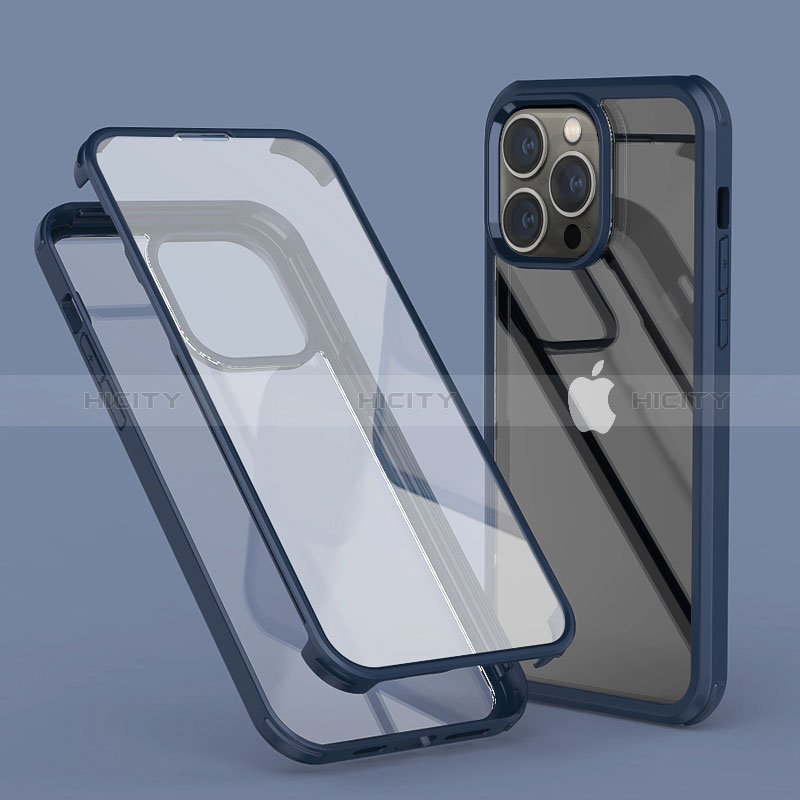 Custodia Silicone Trasparente Ultra Sottile Morbida Cover Fronte e Retro 360 LK1 per Apple iPhone 13 Pro Max Blu