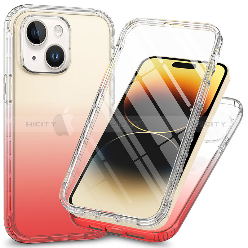 Custodia Silicone Trasparente Ultra Sottile Morbida Cover Fronte e Retro 360 ZJ1 per Apple iPhone 14 Plus Rosso