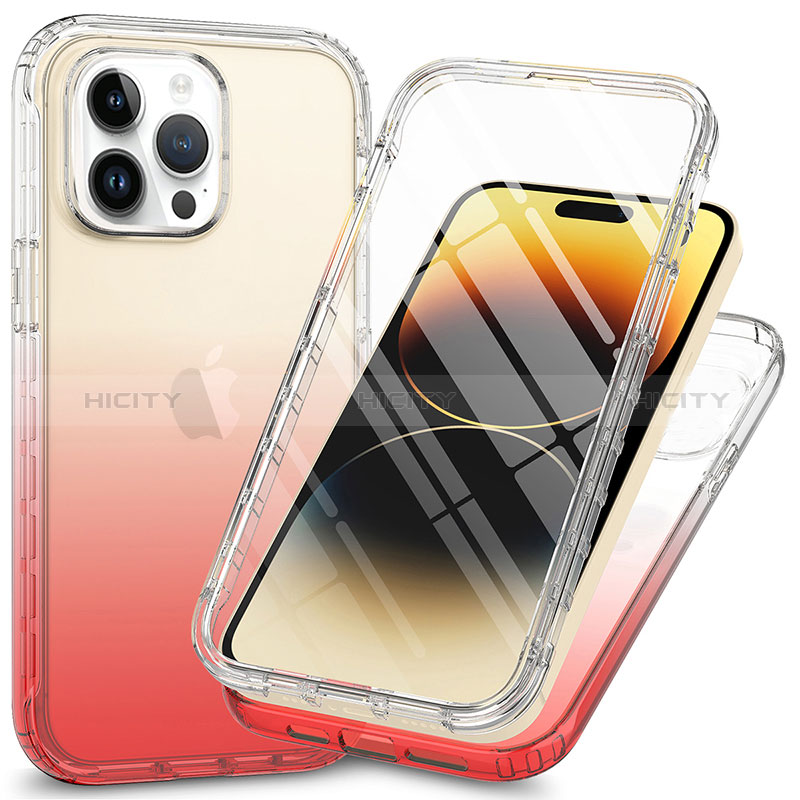 Custodia Silicone Trasparente Ultra Sottile Morbida Cover Fronte e Retro 360 ZJ1 per Apple iPhone 15 Pro Max Rosso